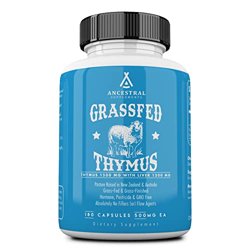 Ancestral Supplements Grass Fed Ovine (Sheep) Thymus Glandular Extract, 3000mg, Histamine, Allergy and Immune Support Supplement with Grass Fed Beef Liver, Non-GMO, 180 Capsules