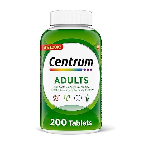 Centrum Adult Multivitamin/Multimineral Supplement with Antioxidants, Zinc, Vitamin D3 and B Vitamins, Gluten Free, Non-GMO Ingredients – 200 Count