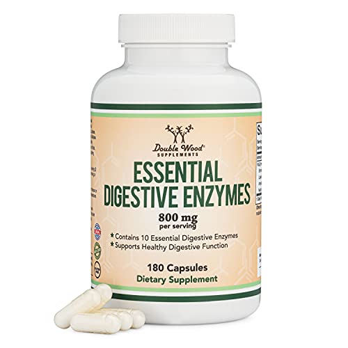 Digestive Enzymes – 800mg Blend of All 10 Most Essential Digestive and Pancreatic Enzymes (Amylase, Lipase, Bromelain, Lactase, Papain, Protease, Cellulase, Maltase, Invertase) by Double Wood