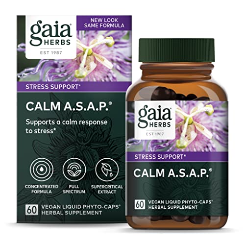 Gaia Herbs Calm A.S.A.P. Stress Support Supplement – with Skullcap, Passionflower, Chamomile, Vervain, Holy Basil & More to Support a Natural Calm – 60 Vegan Liquid Phyto-Capsules (20-Day Supply)