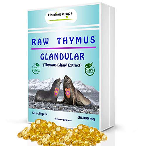 HEALING DROPS Thymus Glandular Supplement Raw Tissue Extract – Supports Immune Allergy Histamine Health Soft Gels with Harbor Seal Thymus Gland