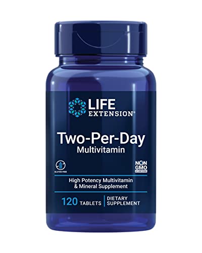 Life Extension Two-Per-Day High Potency Multi-Vitamin & Mineral Supplement – Vitamins, Minerals, Plant Extracts, Quercetin, 5-MTHF Folate & More – Gluten-Free – Non-GMO – 120 Tablets