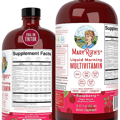 MaryRuth’s | Multivitamin for Women, Men & Kids | Vegan Liquid Vitamins & Minerals | Adults & Kids Multivitamins | Beauty & Energy Booster | Raspberry | No Added Sugar | 15.22 Fl Oz