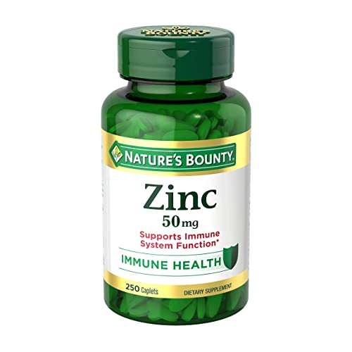 Nature’s Bounty Zinc 50mg, Immune Support & Antioxidant Supplement, Promotes Skin Health 250 Caplets