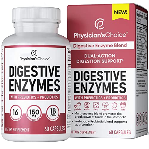 Physician’s CHOICE Digestive Enzymes – Multi Enzymes, Organic Prebiotics & Probiotics for Digestive Health & Gut Health – for Meal Time Discomfort Relief – Dual Action Approach W/Bromelain – 60 CT