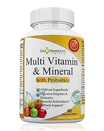 Saz Products Limited Whole Foods Multivitamin for Women & Men with Probiotics – Probiotic Vitamin & Mineral Supplement with Vitamin A, B-Complex, C, D3 & Zinc – 90 Tablets