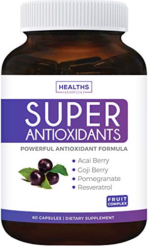 Super Antioxidant Supplement – Powerful Super Food Antioxidants Blend – Acai Berry, Goji Berry, Pomegranate & Trans Resveratrol – Natural Herbal, Fruit Formula – Skin Care – 60 Capsules