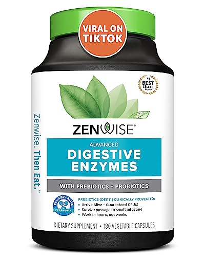 Zenwise Digestive Enzymes – Probiotic Multi Enzyme with Probiotics and Prebiotics for Digestive Health and Bloating Relief for Women and Men, Enzymes for Digestion and Gut Health – 180 Count