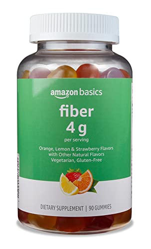 Amazon Basics (previously Solimo) Fiber 4g Gummy – Digestive Health, Supports Regularity, Orange, Lemon & Strawberry, 90 Gummies (2 per Serving)