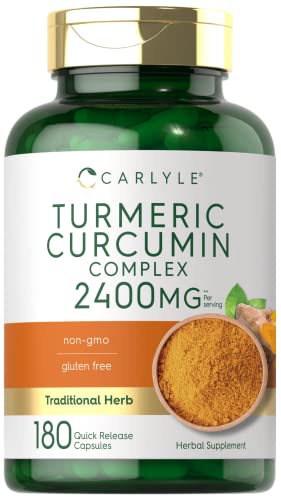 Carlyle Turmeric Curcumin Supplement 2400mg | 180 Powder Capsules | Herbal Formula | Non-GMO, Gluten Free