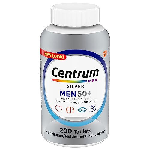 Centrum Silver Multivitamin for Men 50 Plus, Multimineral Supplement, Vitamin D3, B-Vitamins and Zinc, Gluten Free, Non-GMO Ingredients, Supports Memory and Cognition in Older Adults – 200 Ct