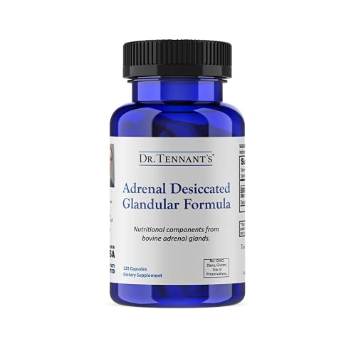 Dr. Tennant’s Adrenal Desiccated Glandular Formula, Help Cortisol Production & Stress Management, Promotes Endocrine Health, Immune & Cellular Function, Each Capsule has 200 mg of Bovine Adrenal