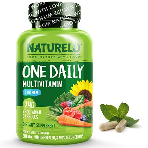 NATURELO One Daily Multivitamin for Men – with Vitamins & Minerals + Organic Whole Foods – Supplement to Boost Energy, General Health – Non-GMO – 240 Capsules – 8 Month Supply