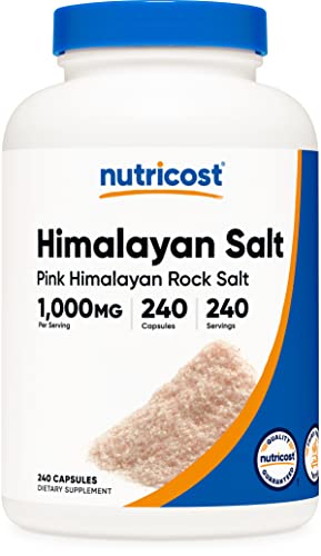 Nutricost Pink Himalayan Salt Capsules 1000mg, 390mg Sodium, 240 Capsules – Non-GMO, Gluten Free