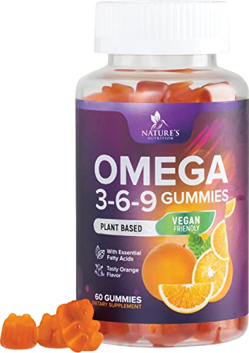 Omega 3 6 9 Vegan Gummies – Triple Strength Omega 3 Supplement Essential Oil Gummy – Omega 369 Heart Support and Brain Support for Women, Men & Pregnant Women, Non-GMO, Orange Flavor – 60 Gummies