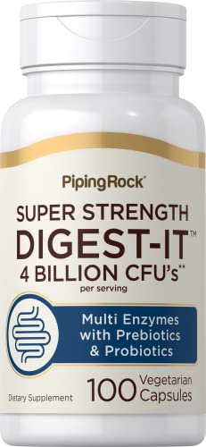 Piping Rock Digestive Enzymes with 14 Probiotic Strains | 4 Billion CFU | 100 Capsules | Multi Enzyme Supplement | Prebiotic and Probiotic Supplement | Vegetarian, Non-GMO, Gluten Free