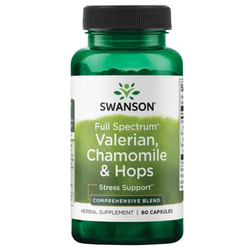 Swanson Valerian, Chamomile & Hops – Full Spectrum Herbal Supplement Promoting Relaxation & Comfort – Natural Formula Supporting Mind & Body Wellness – (60 Capsules)