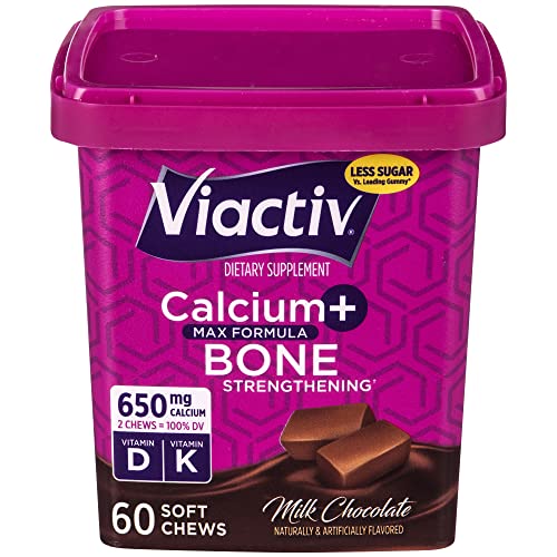 Viactiv Calcium +Vitamin D3 Supplement Soft Chews, Milk Chocolate, 60 Chews – Calcium Dietary Supplement for Bone Health