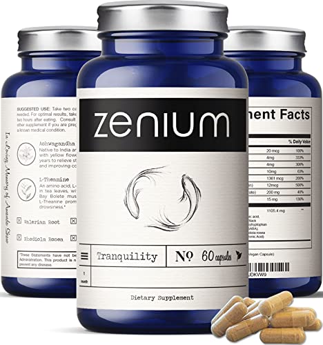 Zenium – Relieve Stress, Tension, Worry, Nervousness, & Irritability | Calm The Mind & Body | All Natural Supplement | Boosts Mood | Valerian, Ashwagandha, L-Theanine, GABA, Rhodiola | 60 Capsules