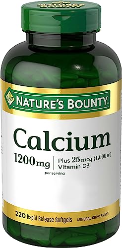 Nature’s Bounty Calcium 1200 mg With Vitamin D3, Bone Health & Immune Support, 1000 IU, 220 Softgels