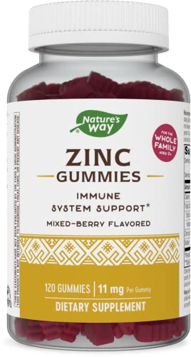 Nature’s Way Zinc Gummies, Supports Immune Function*, 11 mg per Gummy, Mixed Berry Flavored, 120 Gummies